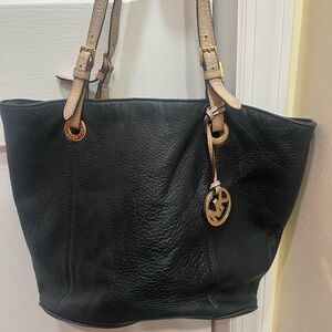 Michael Kors Black Leather Tote with Gold Accents